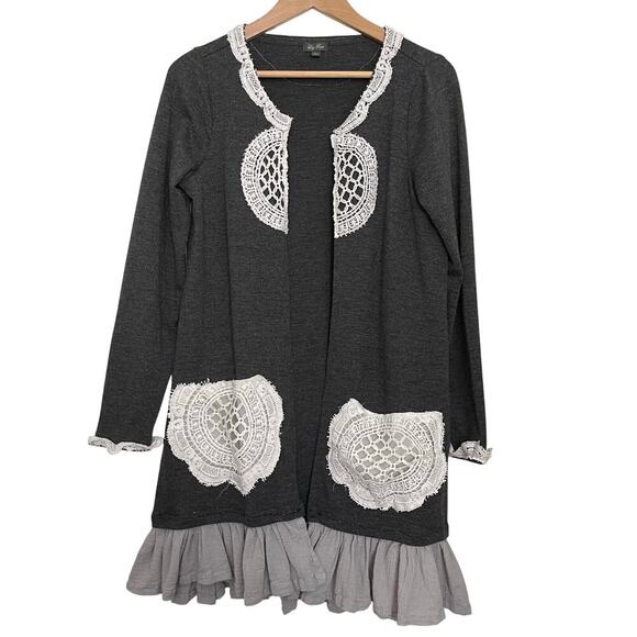 Lily Rose Open Front Cardigan Womens Gray White Boho Lagenlook Size Large - Picture 1 of 7